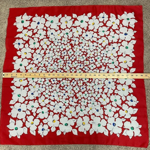 Vintage Square Scarf Red White Floral Print Large 30" Hair Scarf Kerchief Neck - Picture 5 of 5